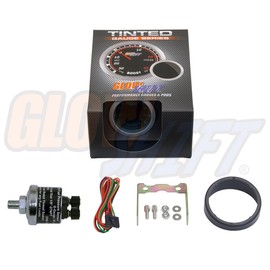 GlowShift Tinted Series 100 PSI Fuel Pressure Gauge Kit - Includes Sensor - White LED Backlit - Smoked Lens - for Car & Truck - 2-1/16" 52mm