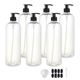BPFY 6 Pack 32 oz Shampoo and Conditioner Dispenser Bottles with Pump for Conditioner, Soap, Lotions, 32 oz Empty Plastic Pump Bottle Dispenser with Labels Funnel, Chalk,Pen