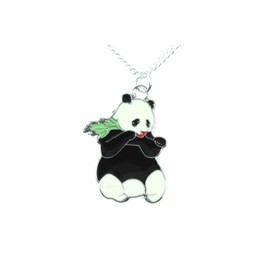 Miniblings Panda Panda Bear Necklace 45 cm Bear Children's Necklace Enamelled Bamboo Handmade Fashion Jewellery Link Chain Silver-Plated, Bamboo, metal, No Gemstone