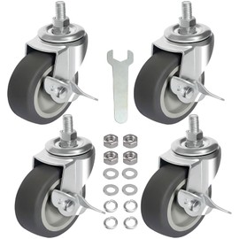 AAGUT 3 Inch TPR Heavy Duty Casters 3/8"-16 x 1 Threaded Stem Castors, Locking Swivel Replacement for Furniture, Workbench, 4 Pack