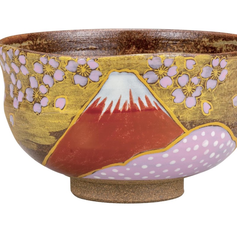 Kutani Yakiwataya Matcha Bowl K8-808 Kinun Sakura Fuji Fukuda Yoshinori