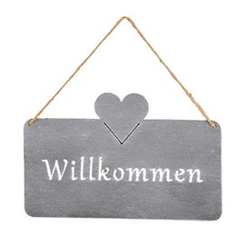 levandeo Sign Welcome 25 x 16 cm Outdoor Garden Decoration Grey Concrete Look Heart Metal Door Sign Wall Picture Outdoor Decoration