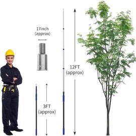 SKGPOLE 12FT Telescopic Extension Pole, 3-12FT Multi-Purpose Extension Pole with Universal Twist-on Metal Tip