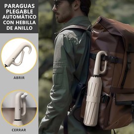Paraguas Plegable Automático con Hebilla de Anillo, Paraguas de Bolsillo Reforzado, Sombrilla Grande Resistente al Viento, Con 20 Varillas Reflectantes y Protección UV, Para Hombres y Mujeres