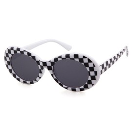 GIFIORE Oval Sunglasses for Women Men Retro Vintage Clouts Oval Sun Glasses for Girls Boys Teens (Checkered frame/Grey Lens)