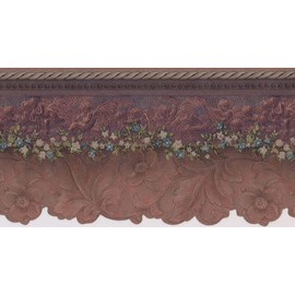 Concord Wallcoverings Wallpaper Border Elegant Floral Vine Pattern for Kitchen Bedroom Living Room Bathroom, Purple Blue Brown Beige, 5.25 Inches by 15 Feet 87968DC