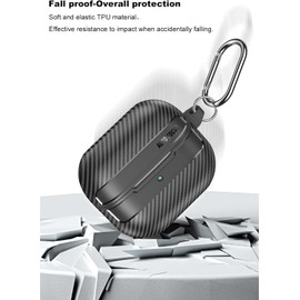 Case for AirPods 4 Case with Cleaner Kit, Compatible with Airpods 4th Generation Full Drop Protection Cover with Keychain Carbon Fibre Style (Cyber Series, Black)