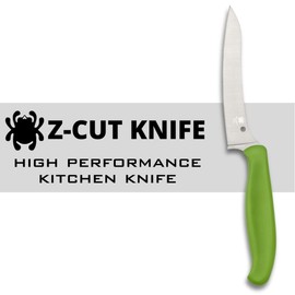 Spyderco Z-Cut Kitchen Knife with 4.4" Pointed Tip CTS BD1N Stainless Steel Blade and Durable Green Polypropylene Handle - PlainEdge - K14PGN