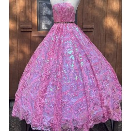 Unbranded Floral Pink Embroidered Wedding Lace . 5 Mm Sequins. Great Quality. BTY