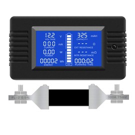 DC 0-200V 0-300A Battery Monitor Meter with Shunt, 9-in-1 Digital LCD Multimeter for 12V/24V/48V Solar System, RV, Car. Measures Voltage, Current, Power, Energy, Impedance & Capacity