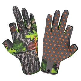 BASSDASH Unisex Fingerless Camo Hunting Gloves for Men's Women's Early Season Warm Weather UPF 50+ Lightweight Fishing Photography HG03