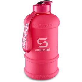 ShakeSphere Sports Water Bottle 1.3 Liter Pink/White Hydration Jug Large