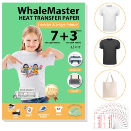 WHALEMASTER Kids' Handmade Heat Transfer DIY Kit | Iron-on Heat Transfer Paper 10 Sheets(7sheets for Light,3sheets for Dark), 8.5" x 11" | HTV Heat Transfer Vinyl for Inkjet & Laserjet Printers White