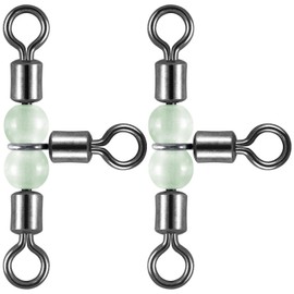 Dr.Fish 20 Pack 3-Way Fishing Swivels with Glow Beads Barrel Swivels Fishing Tackle T Shape Stainless Steel Three Way Catfish Rig 1 * 2