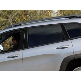 Rvinyl Pillar Post Pre Cut Window Trim Kits in Aluminum Brushed Black Compatible with Jeep Cherokee 2014-2023 - Adhesive Backs