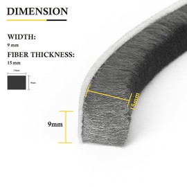 fowong Draft Excluder for Windows, Brush Seal Weather Stripping 4.9 m(L) x9 mm(W) x 15mm(T), High Density Felt Door Brush Strip for Sliding Sash Door Window Wardrobe Seal