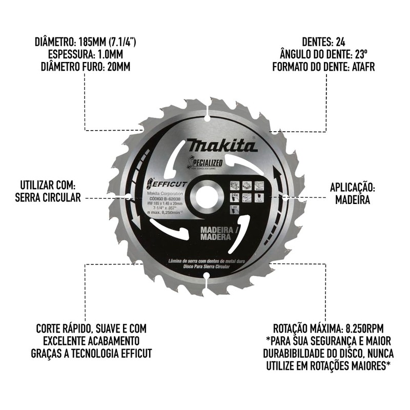 Makita B-61656 7-1/4" 24T Carbide-Tipped Max Efficiency Circular Saw Blade,