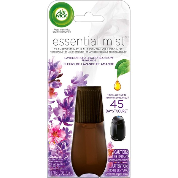 Air Wick Essential Oils Diffuser Mist Refill, Lavender and Almond Blossom, Air Freshener, 0.67 Fl Oz (Pack of 1)