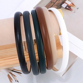 KICOSY 6 Pack PU Leather Thin Headbands for Women - Neutral Colors, Non-Slip & Trendy Skinny Hair Bands - For All Hair & Everyday Style