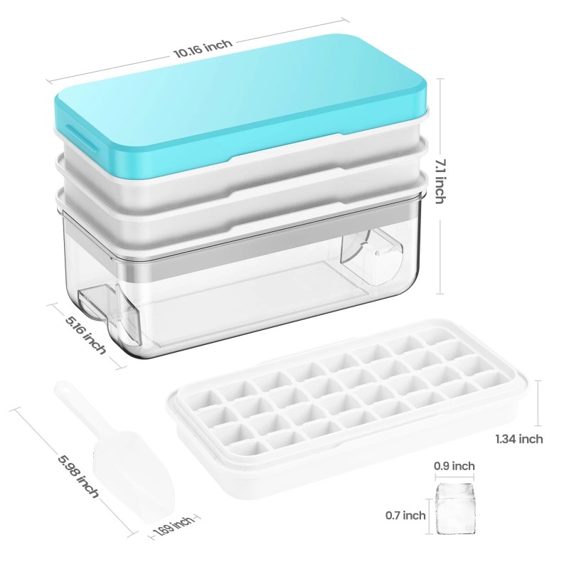 PHINOX 3 Tier Blue Ice Cube Tray with Lid Quick