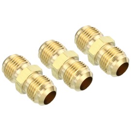 PATIKIL 3/8" Male x 3/8" Male Brass Flare Union Connector, 3 Pcs Gas Adapter Brass Tube Coupler Pipe Fitting for Hose Fitting