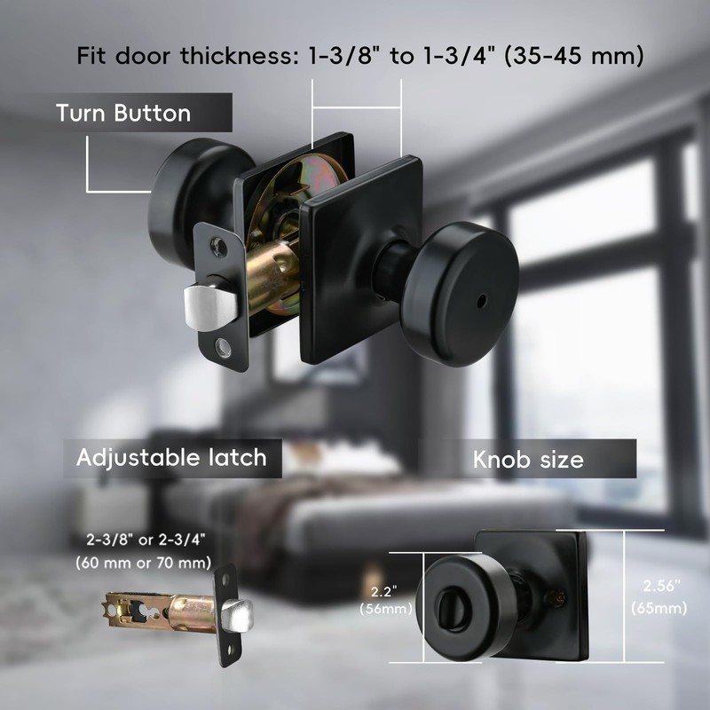 STARPY Black Door Knobs with Square Rosette,Pismo Door Knob with