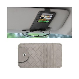 JNNJ Car Multifunctional Storage Bag for Sunglasses, Card Holder, Adjustable Sun Visor Organiser, Car Interior Accessories, Ticket Card Clips (Grey)
