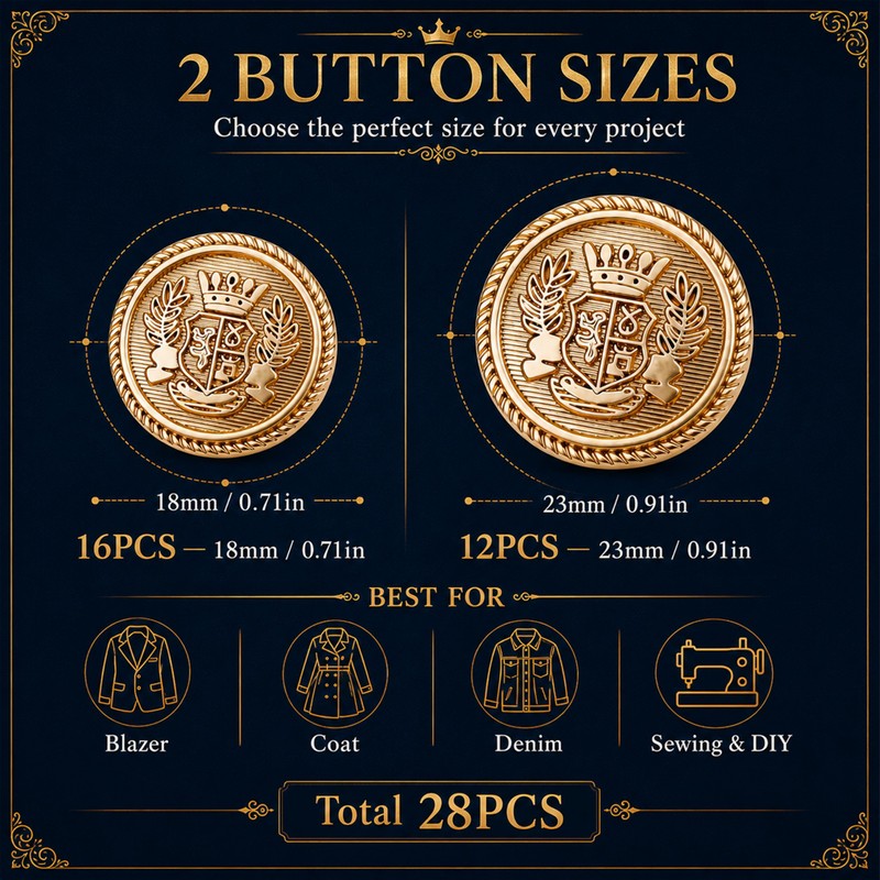Gold Buttons for Blazer, 28pcs Metal Blazer Buttons for Clothes,