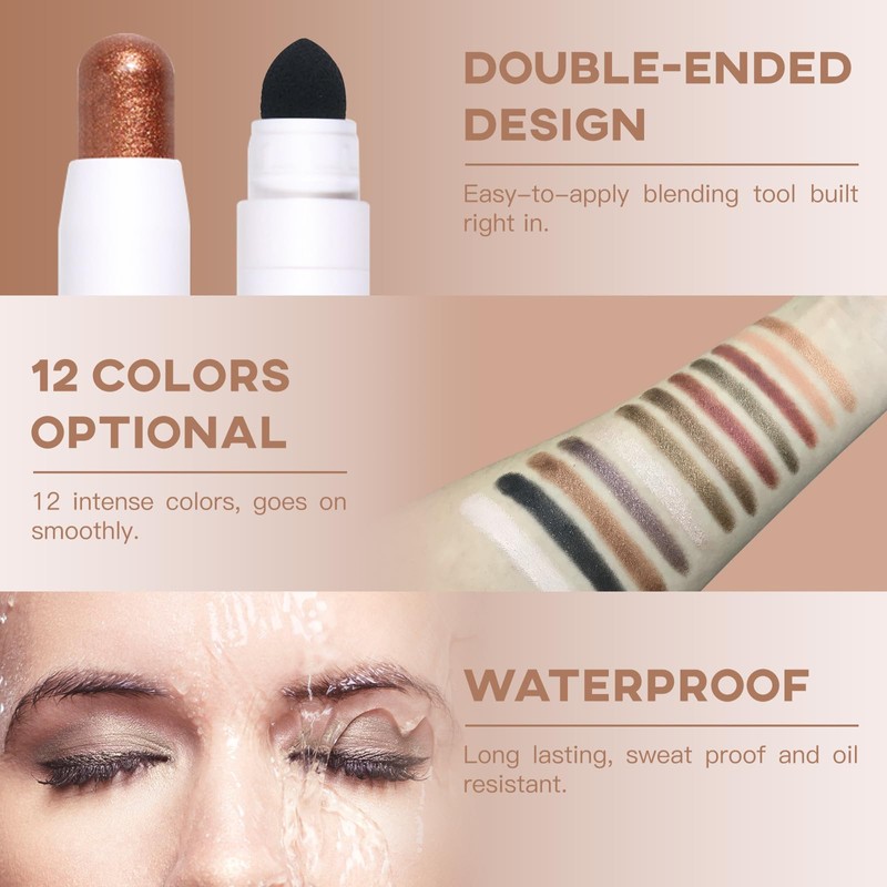 LOKFAR Cream Eye-Shadow Stick, Waterproof Cream Eyeshadow Pen Rotatable Creamy