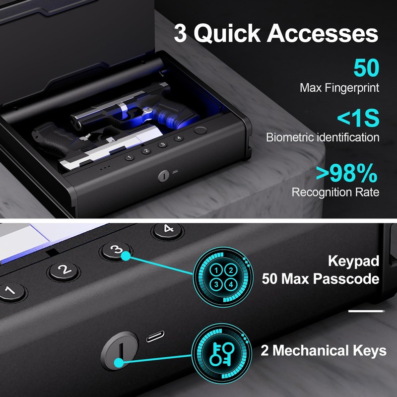 PINEWORLD Gun Safe For Handgun, Gun Case, Biometric Gun Safe