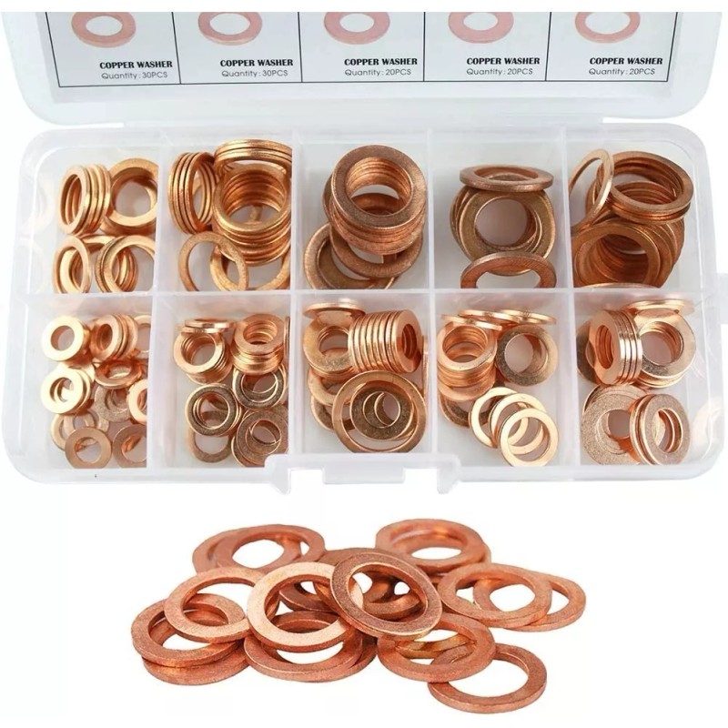 L&T 200pcs/set Purple Copper Washer Sealing Ring Gasket Flat