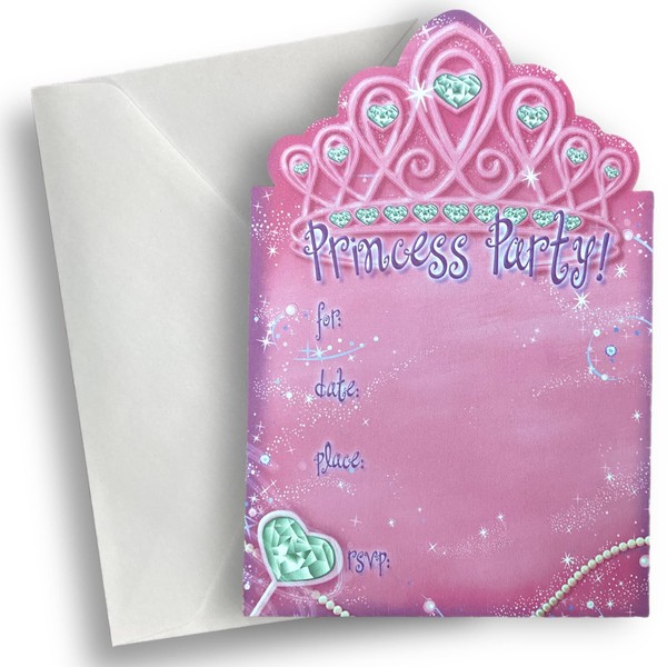 ALAZCO 24 Tiara Shaped Fill-in Invitations – Baby Shower Birthday Royal Queen Princess Party Play Dates Tea Party Magical Fairy Tale Themed Party Supply Enchanted Tiara Invite Cards with Envelopes