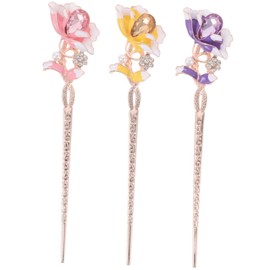 FOMIYES 3pcs Traditional Chinese Metal Hairpins for Women Floral Hanfu Hair Sticks Long Chignon Headwear for Elegant Updo Hairstyles Vintage Style Hair Forks