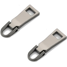 2PCS Universal Zipper Pull Replacement Kit with Quick-Install Clasp, Durable Metal Slider Tabs for Luggage, Backpack, Jacket and Suitcase Repair (Gray)