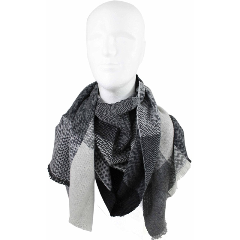 Rotfuchs Woven Scarf Checked Herringbone Fashion Grey White 100% Wool