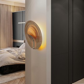 Birch Wood Wall Sconce, Modern Rustic LED Plug in Wall Sconce, 14W, 3000K, Wireless Hallway Wall Light Fixtures, Wall Mount Lamp Art Decor Ambient Lighting for Bedroom, Living Room