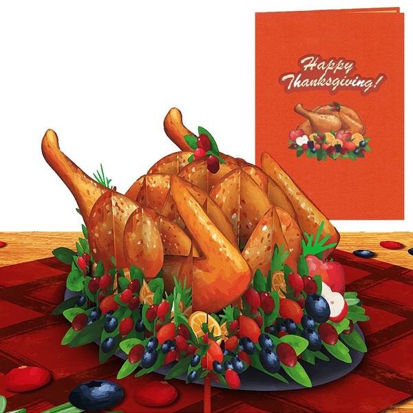 Liif Happy Thanksgiving Turkey 3D Greeting Pop Up Card, Happy Thanksgiving Card - For Family, Friend, Mother, Grandma, Thank You, Celebration, Autumn, Fall | With Message Note & Envelop | 7 x 5 Inch