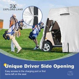 Explore Land 600D Waterproof Golf Cart Cover Universal Fits for Most Brand 4 Passenger Golf Cart (Silver, Fit for 4 Passenger Cart)