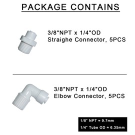 MALIDA Adaptador macho de conector rápido codo y combinación recta, rosca NPT de 3/8 pulgadas x tubo de 1/4 pulgadas OD empuje para conectar accesorios, para sistemas de purificación de filtro de agua