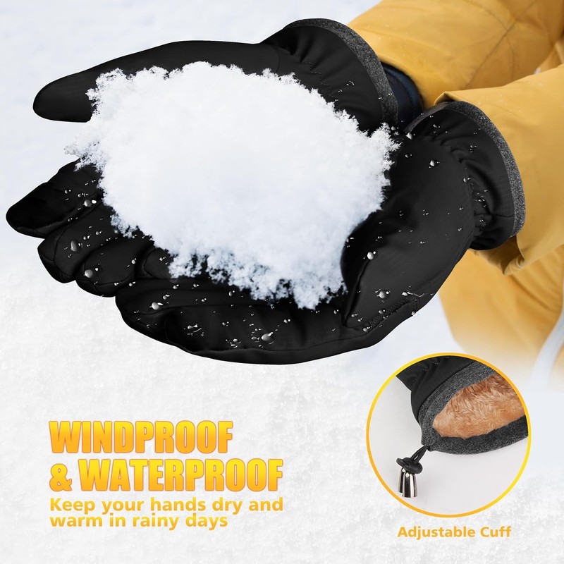 ihuan Winter Waterproof Ski Gloves Men Women, Snow Warm Cycling