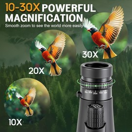 10-30x50 Monocular Telescope with Smartphone Holder, Hand Starp & Tripod, High Powered FMC & BAK4 Scope, Birthday Gifts for Men Dad Him Husband Teen, Gifts for Fathers Day, Outdoors Hiking Gear