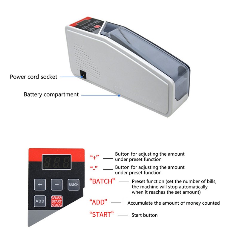 Banknote Counting Machine Handheld Banknote Paper Currency Money Cash Counter
