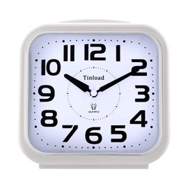 Tinload 5.5" Large Analog Alarm Clock Silent Non Ticking, Gentle Wake, Beep Sounds, Increasing Volume, Battery Operated Snooze and Manual Light, Easy Set,White (Best for Elder)