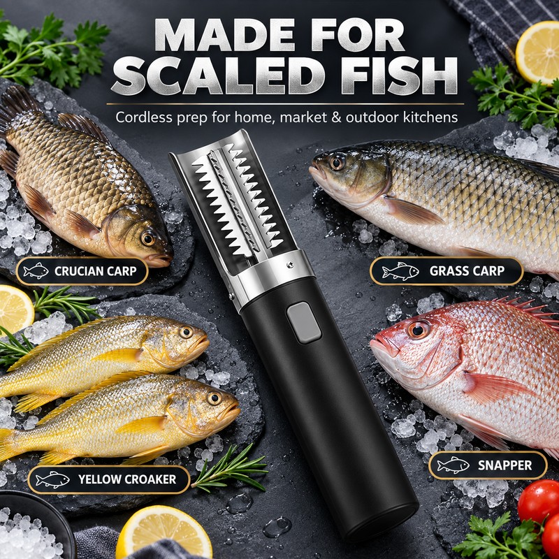 Cordless Electric Fish Scaler with Stainless Steel Roller – Rechargeable