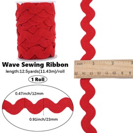 GORGECRAFT 11.4 m Red Zag Strands Trim for Sewing 13 mm Zigzag Ribbon Polyester Zigzag Waves Bend Fringe Lace Trim S Shaped Woven Braided Fabric with Spool for Home People