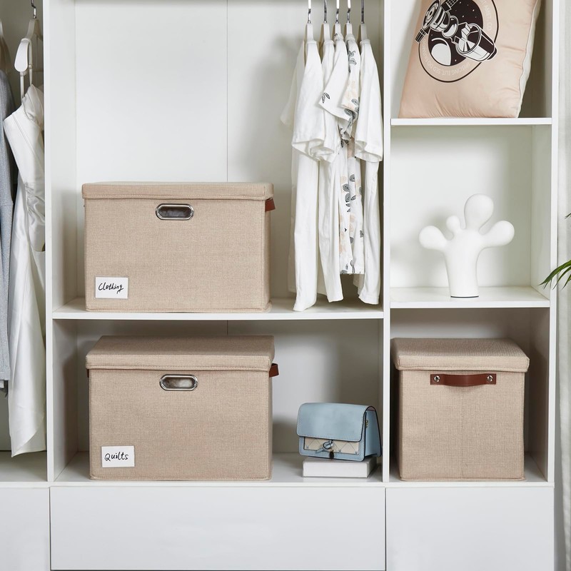 Roobyl 17" Large Collapsible Storage Bins with Lids, Stackable Closet