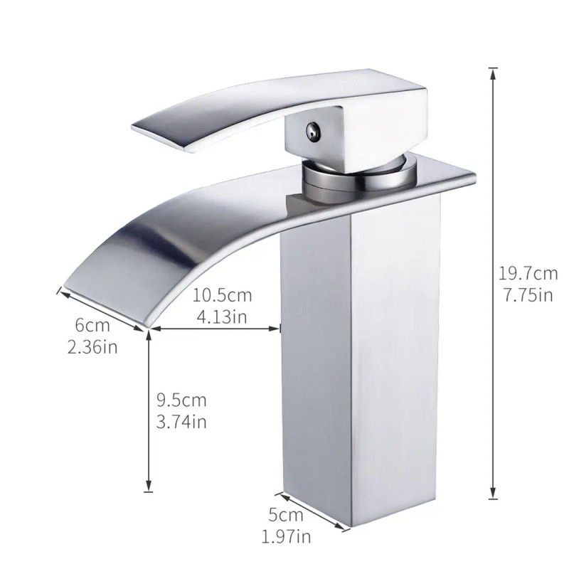 Modern Bathroom Single Handle Basin Mixer Brushed Aluminum Sink Waterfall