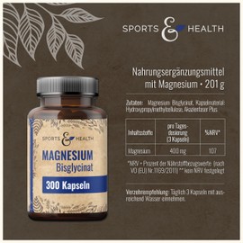 Magnesium Bisglycinate Capsules - 300 Magnesium Glycinate High Dose Capsules - Bisglycinate 400mg per Daily Dose - Vegan Magnesium Bisglycinate - Magnesium Glycinate