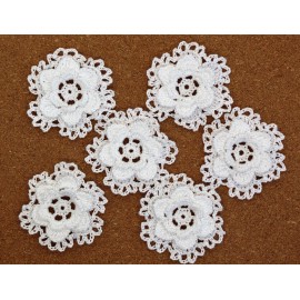 Handmade Crochet Flower Layered Lacy Doily Applique Shabby Embellishment White 6 Pcs