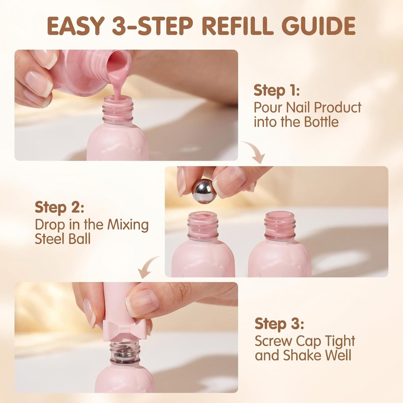 6PCS 0.4oz Pink Empty Glass Nail Polish Bottles with Mix